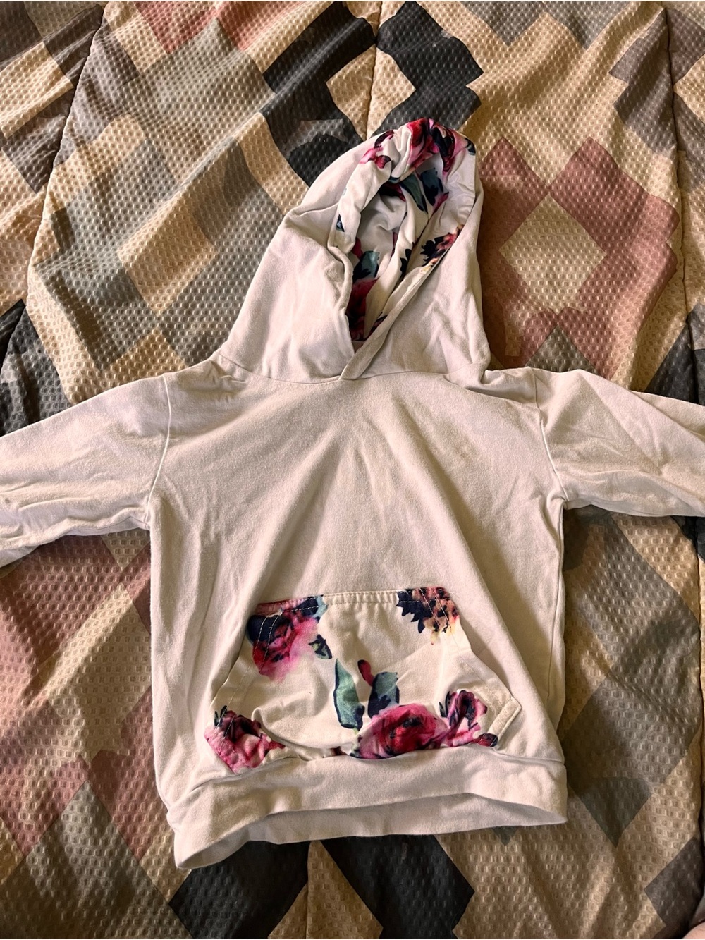 Girls' White Floral-Trim Hoodie